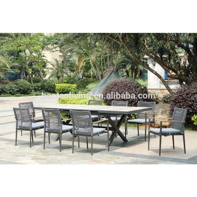 Aluminum Frame Ceramic Top Extending Outdoor Table and Rope Weaving Teak Chair