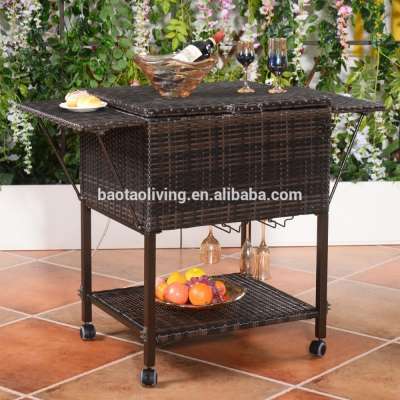 Modern Rattan Dining Cart Kitchen Serving Cart, Adjustable Serving Table for Wine and Foods