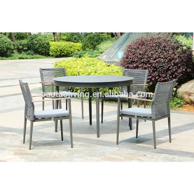 Aluminum Round Extending Table with Rope Weaving Design Teak Chair