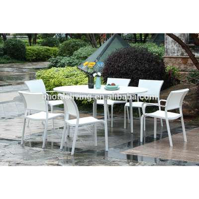 Aluminum Frame  Extending Outdoor Table and Sling Chair Stackable, Aluminum Slat Table Top Heavy Duty